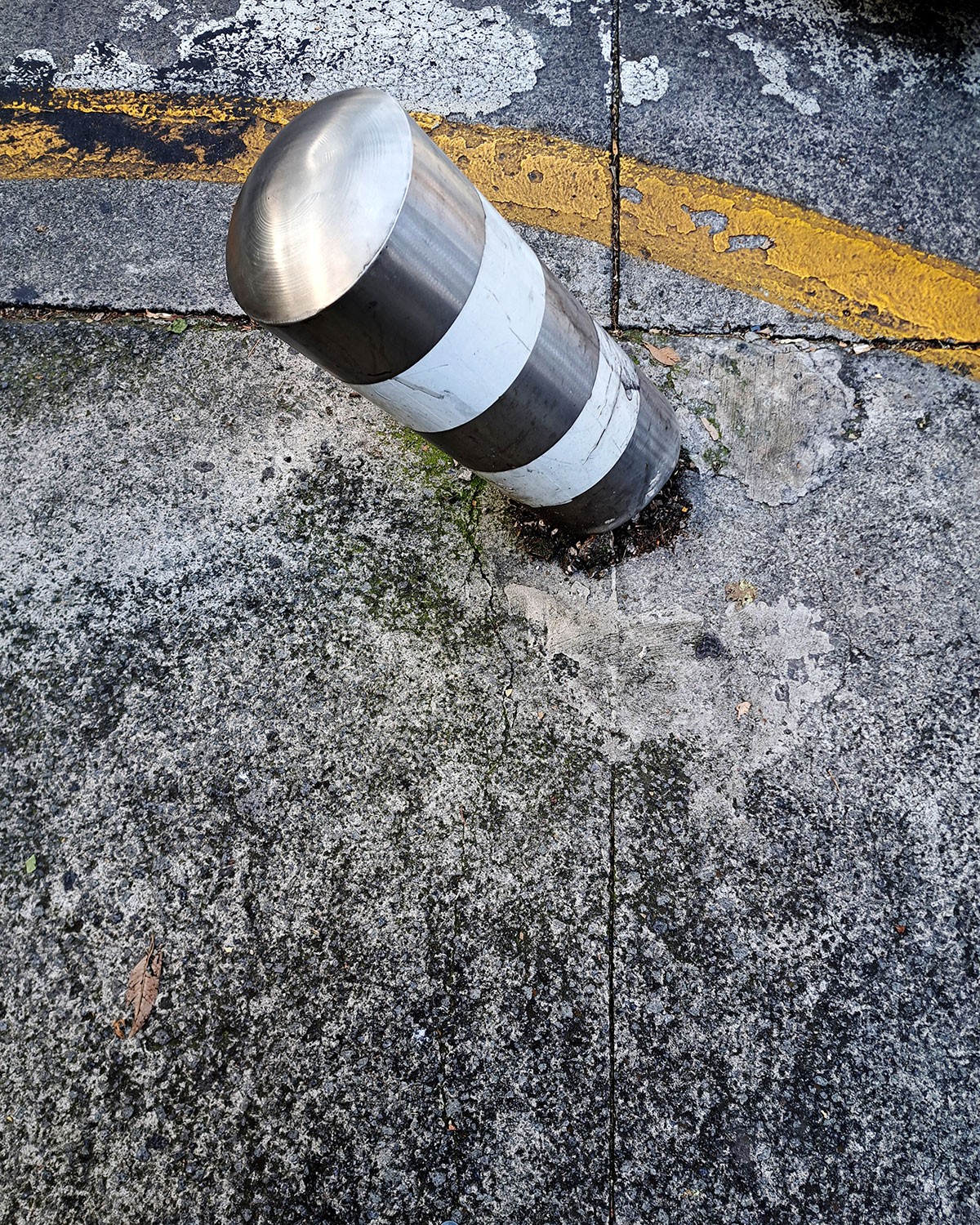 Traffic bollards, crashed