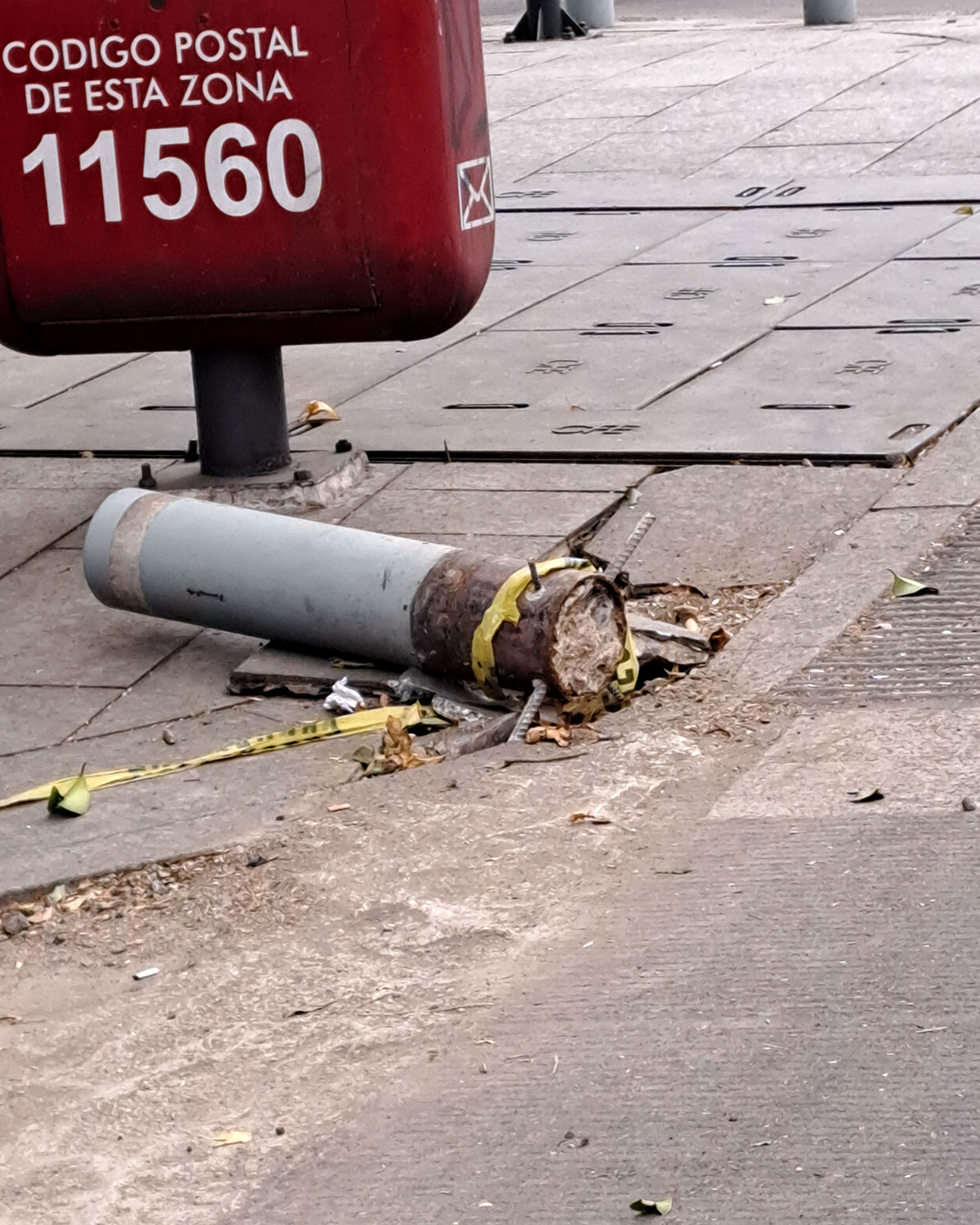 Traffic bollards, crashed